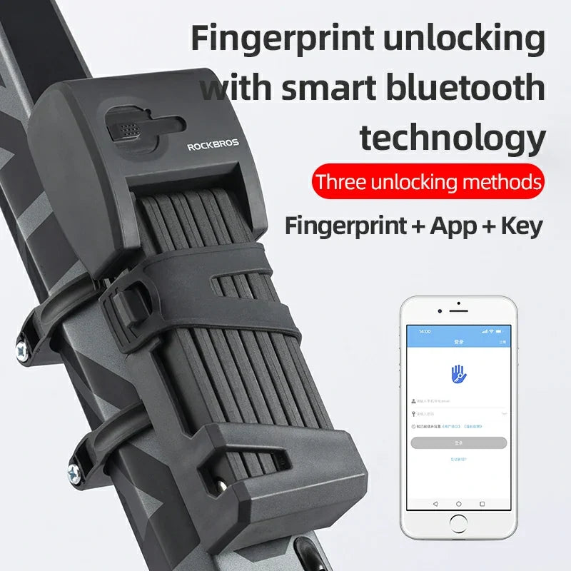 ROCKBROS Folding Bike Lock Smart Fingerprint Heavy Duty Anti Theft Bike Lock - ROCKBROS