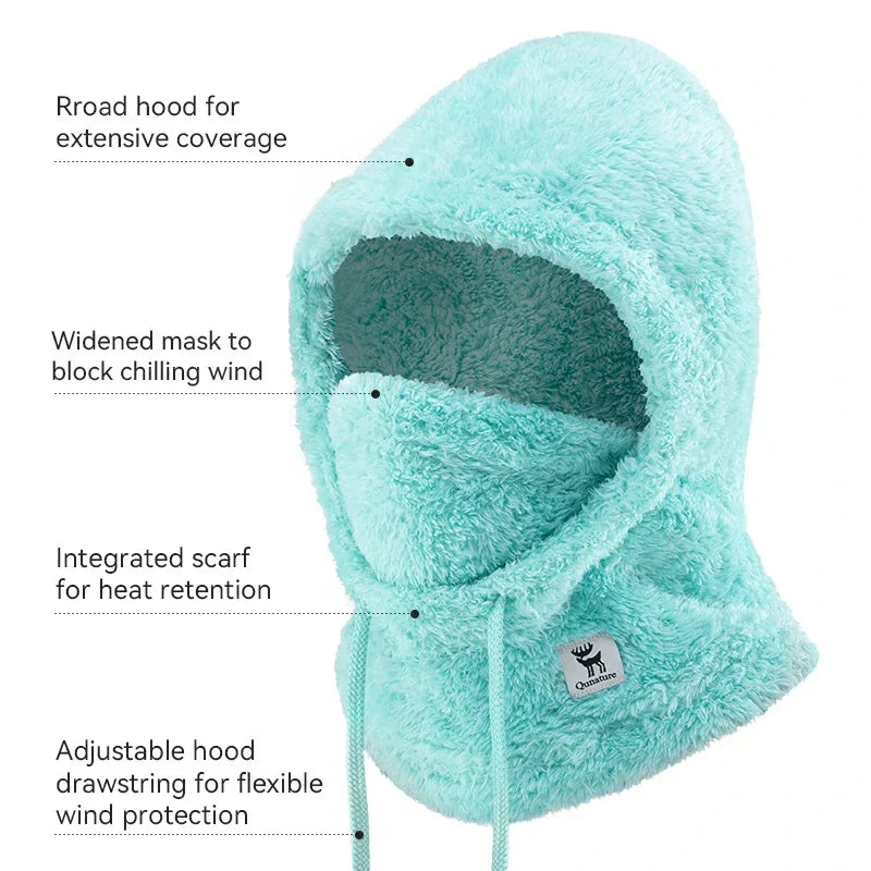 Qunature Thermal Fleece Helmet Liner – Windproof Balaclava Hood for Skiing and Winter Sports