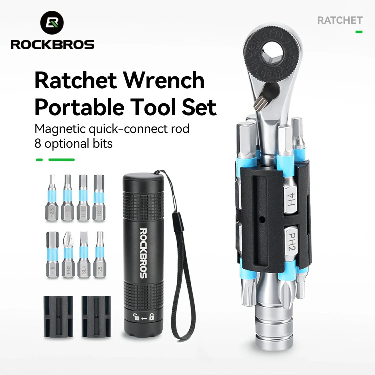 S2 Alloy 1/4" Drive Ratchet Handle 72-Tooth Compact Bike Repair Kit with 8 Bits