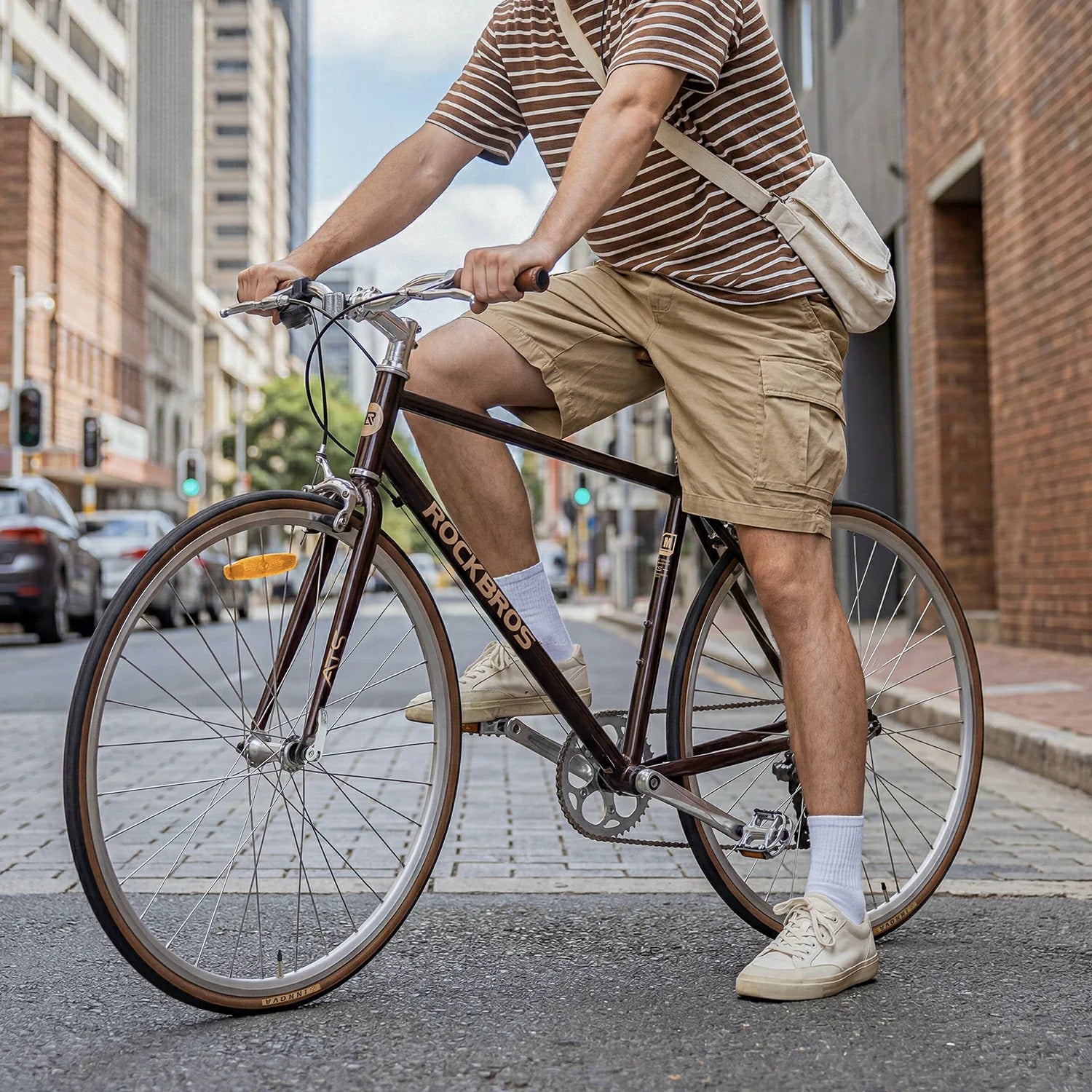 Person riding a bicycle on a city street