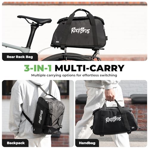 3-in-1 Bike Pannier Bag 10.5L Rear Rack Bag Backpack