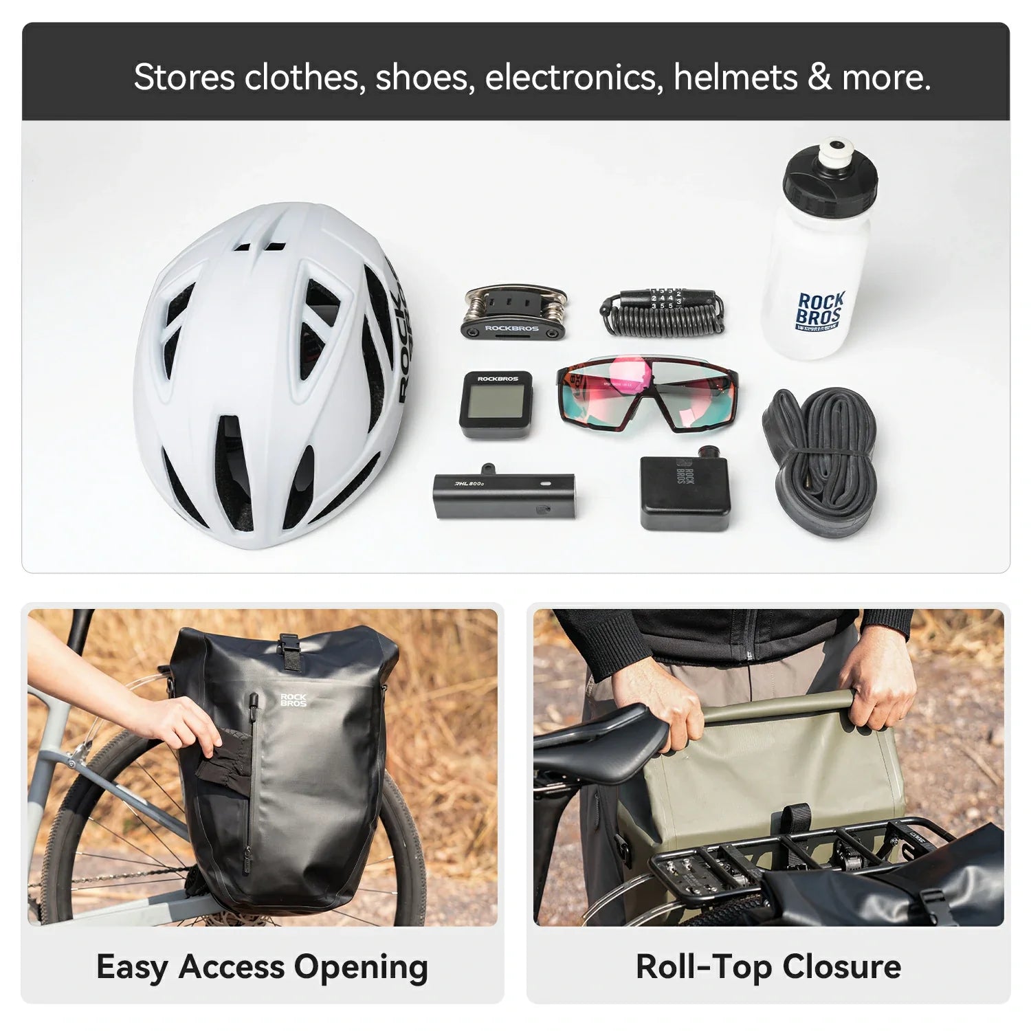 Waterproof Bike Rack Bag 20L Roll-Top Rear Pannier
