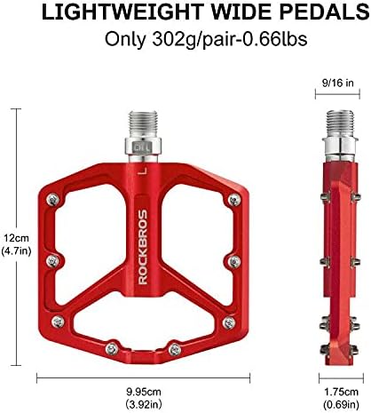 ROCKBROS Bike Pedals Lightweight Aluminum Platform 9/16'' Sealed Bearing - ROCKBROS #color_red