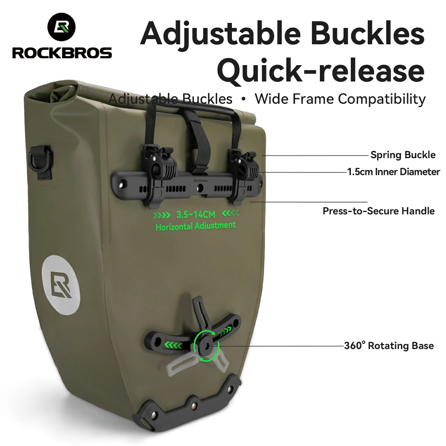 Waterproof Bike Rack Bag 20L Roll-Top Rear Pannier