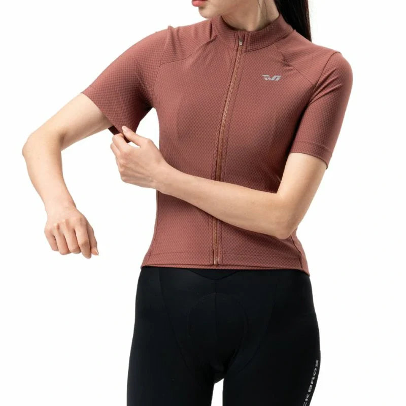 Person wearing a brown athletic jacket with a logo on a white background  #Color_Red