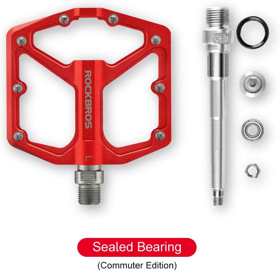 ROCKBROS Bike Pedals Lightweight Aluminum Platform 9/16'' Sealed Bearing - ROCKBROS #color_red