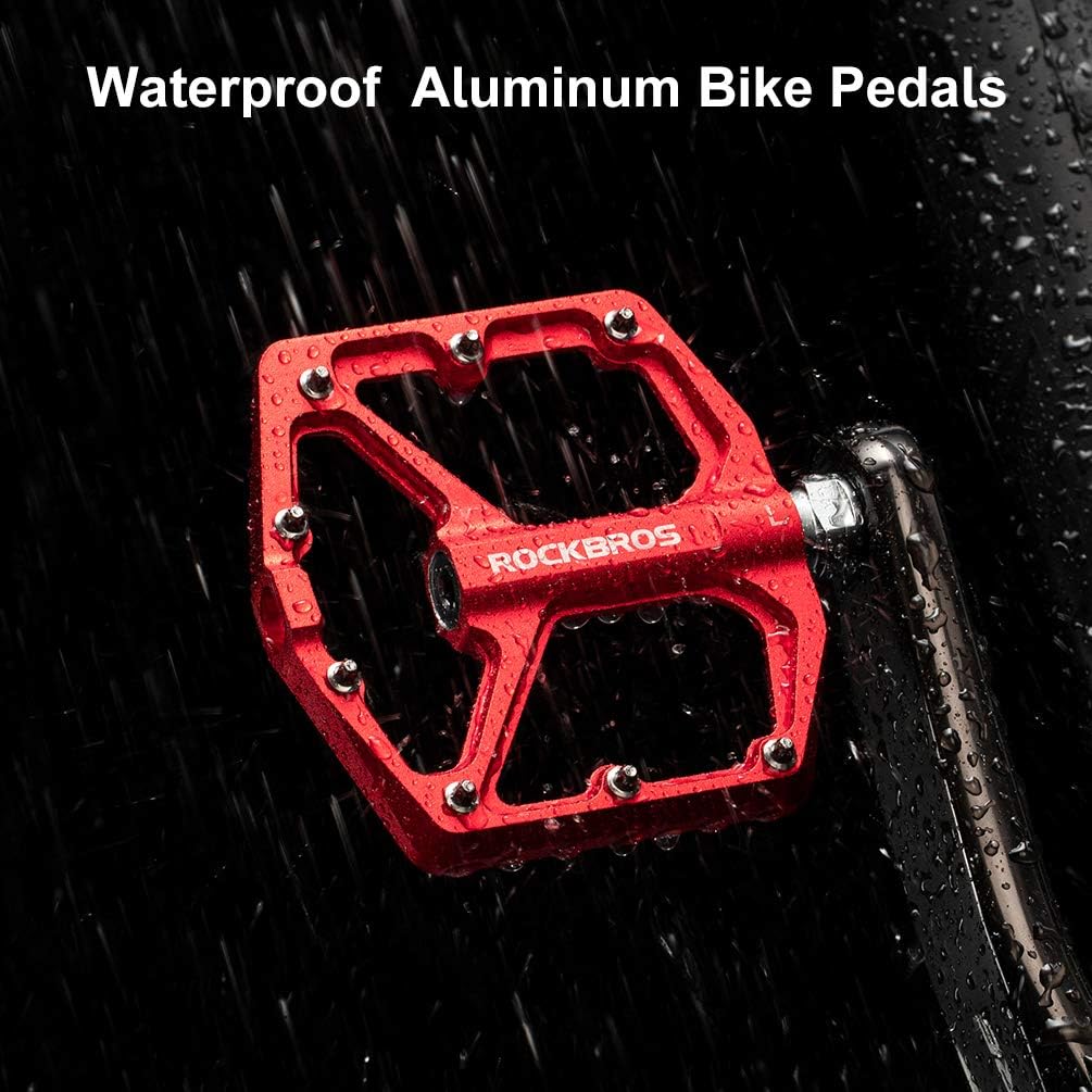 ROCKBROS Bike Pedals Lightweight Aluminum Platform 9/16'' Sealed Bearing - ROCKBROS #color_red