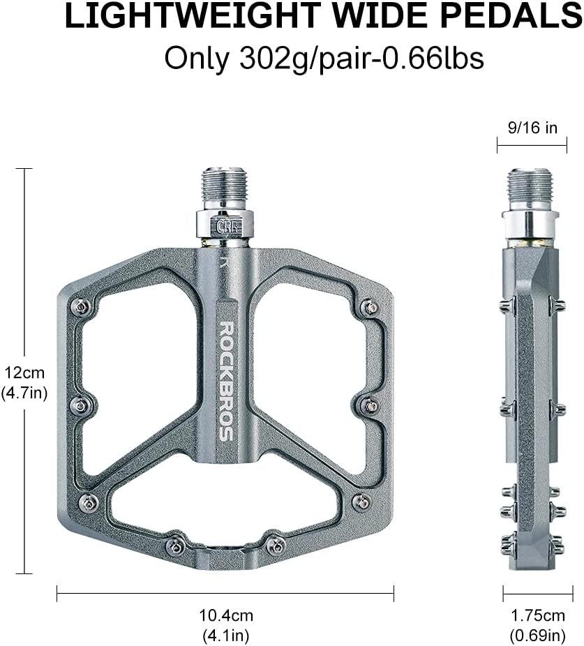 ROCKBROS Bike Pedals Lightweight Aluminum Platform 9/16'' Sealed Bearing - ROCKBROS #color_Titanium