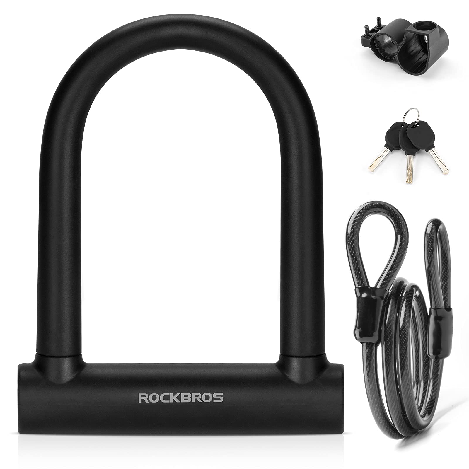 Black bicycle lock set with additional keys and cable on a white background  #color_Black Type_Lock+Cable