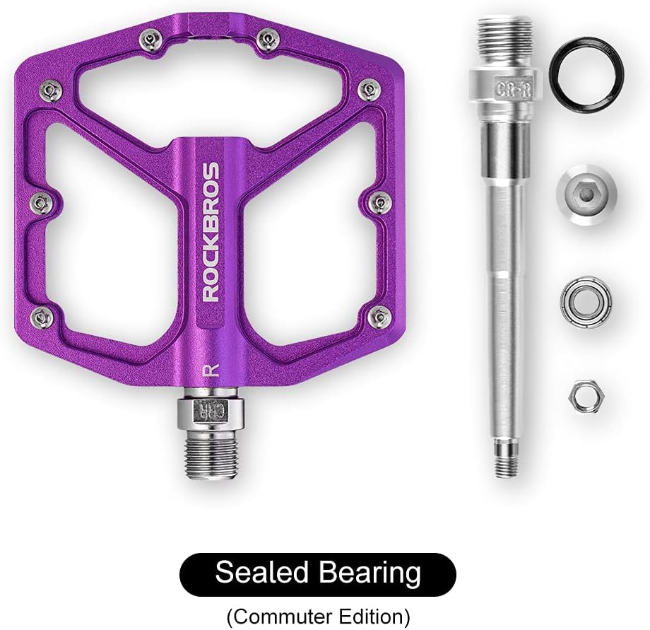 ROCKBROS Bike Pedals Lightweight Aluminum Platform 9/16'' Sealed Bearing - ROCKBROS #color_Purple