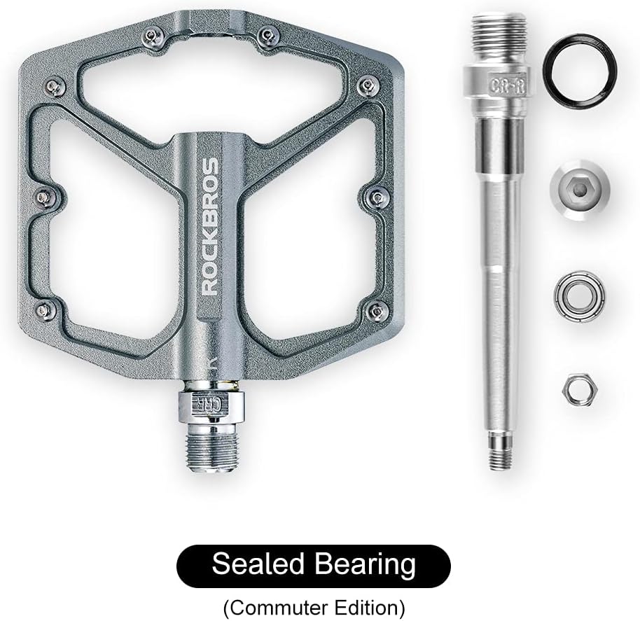 ROCKBROS Bike Pedals Lightweight Aluminum Platform 9/16'' Sealed Bearing - ROCKBROS #color_Titanium