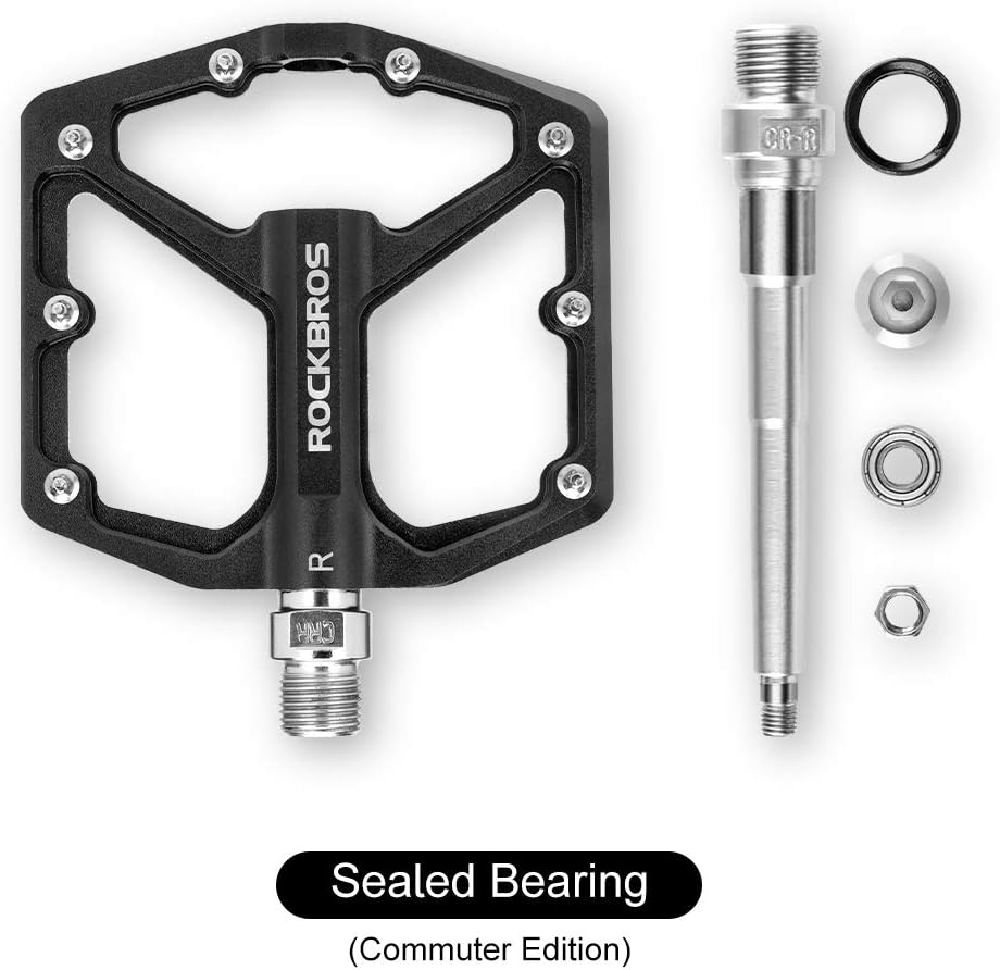 ROCKBROS Bike Pedals Lightweight Aluminum Platform 9/16'' Sealed Bearing - ROCKBROS  #color_Black