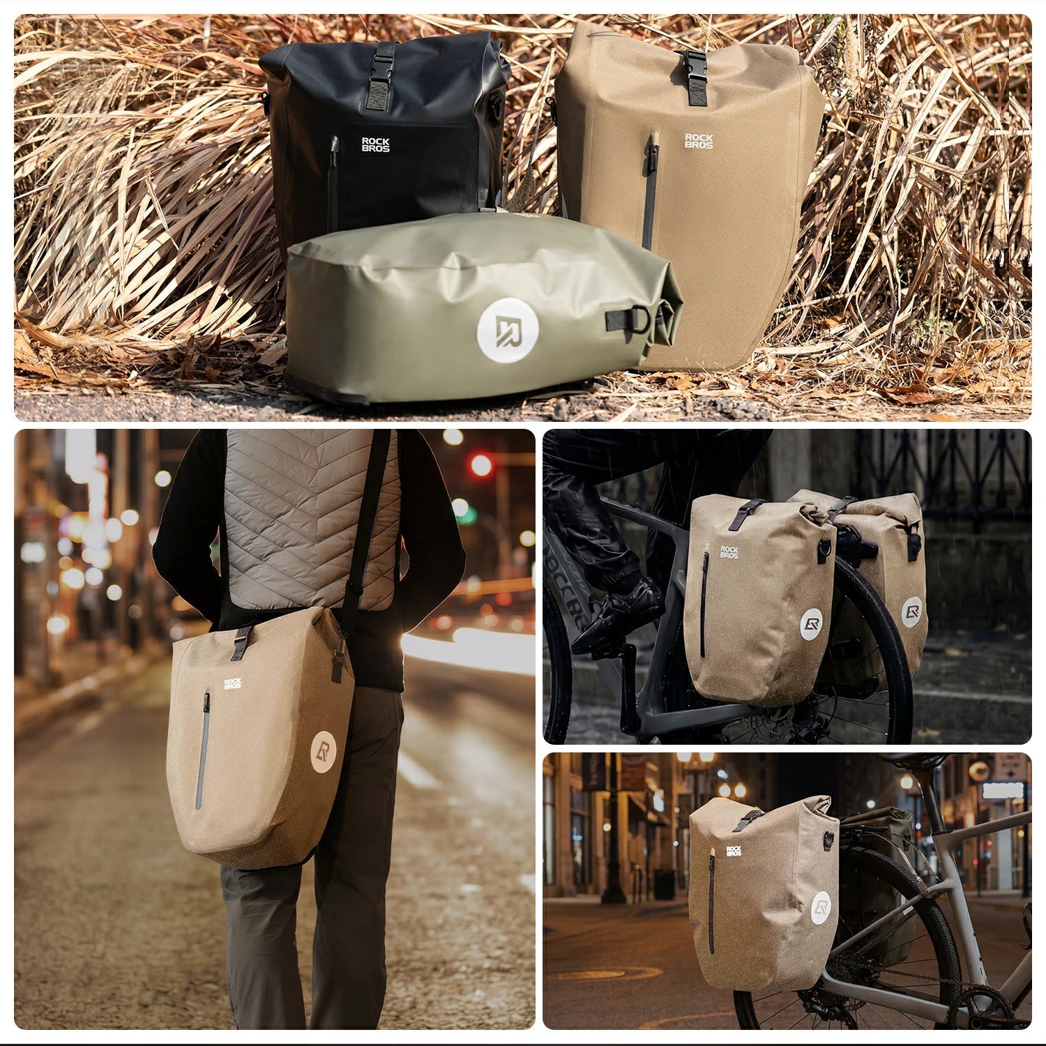Waterproof Bike Rack Bag 20L Roll-Top Rear Pannier