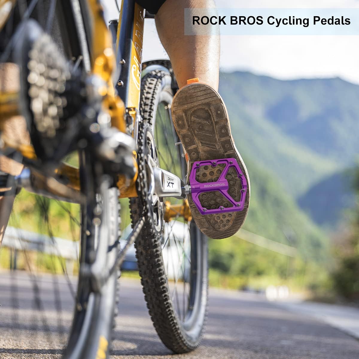 ROCKBROS Bike Pedals Lightweight Aluminum Platform 9/16'' Sealed Bearing - ROCKBROS  #color_Purple