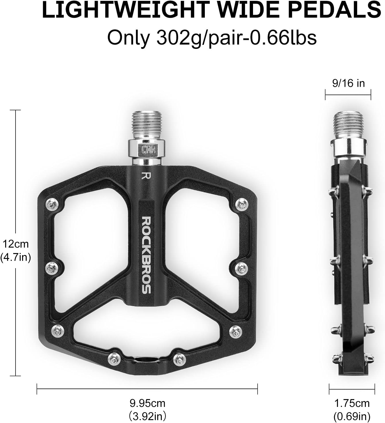 ROCKBROS Bike Pedals Lightweight Aluminum Platform 9/16'' Sealed Bearing - ROCKBROS  #color_Black