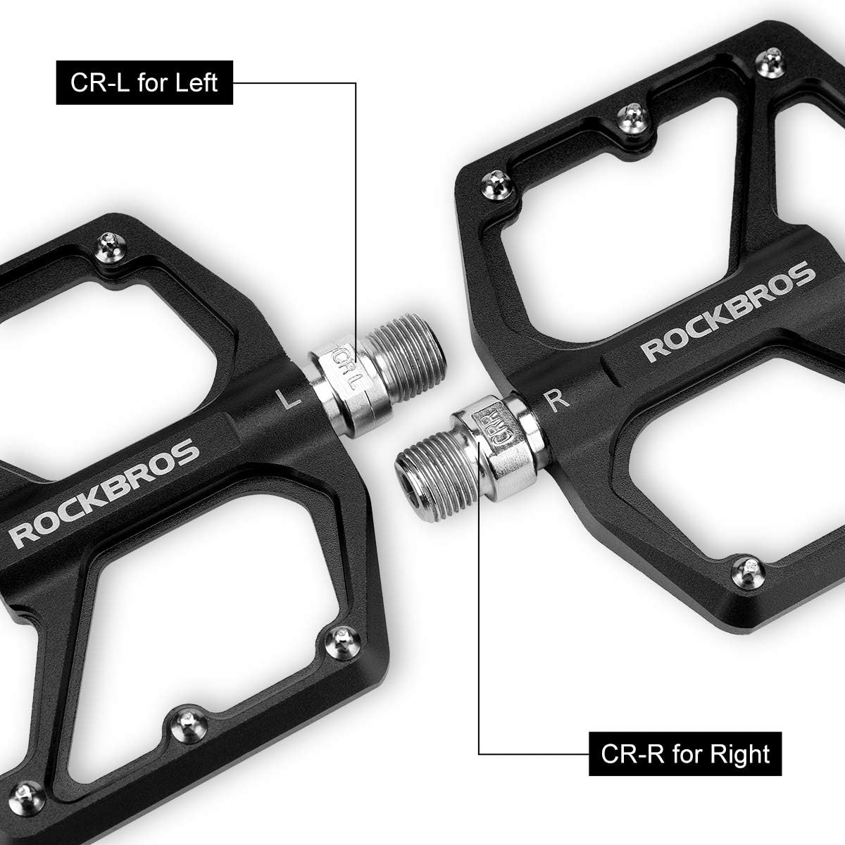 ROCKBROS Bike Pedals Lightweight Aluminum Platform 9/16'' Sealed Bearing - ROCKBROS  #color_Black