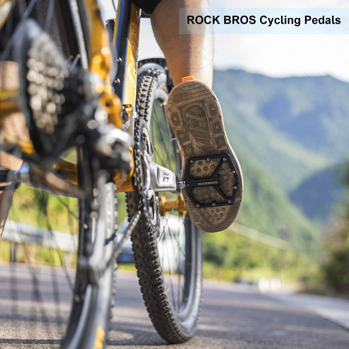 ROCKBROS Bike Pedals Lightweight Aluminum Platform 9/16'' Sealed Bearing - ROCKBROS  #color_Black