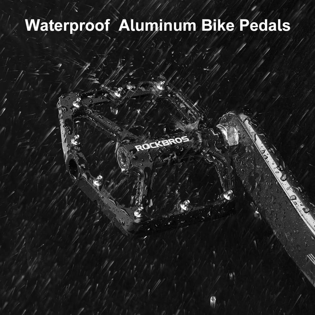 ROCKBROS Bike Pedals Lightweight Aluminum Platform 9/16'' Sealed Bearing - ROCKBROS  #color_Black