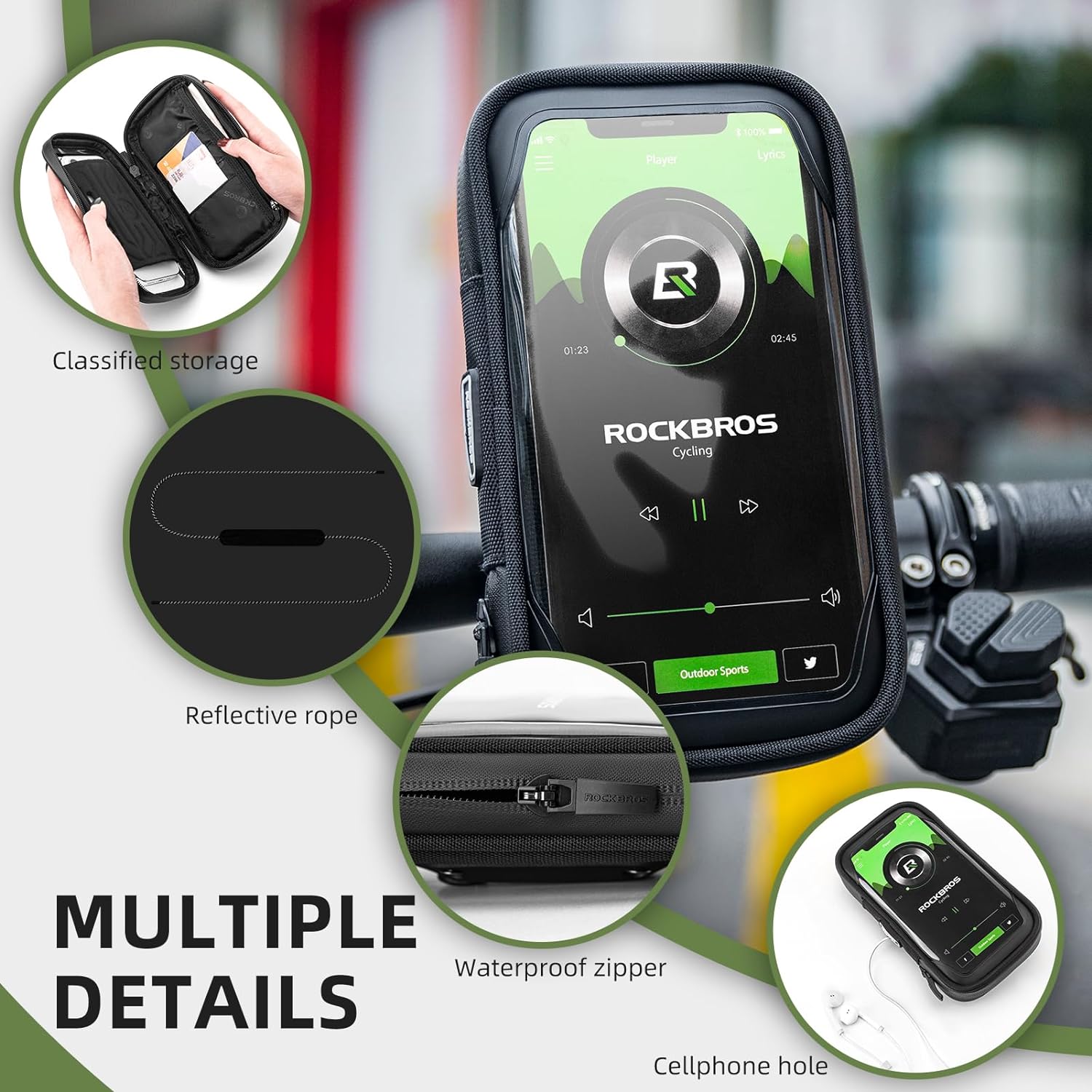 ROCKBROS Motorcycle Phone Mount Waterproof Handlebar Bag Phones Below 6.8” - ROCKBROS