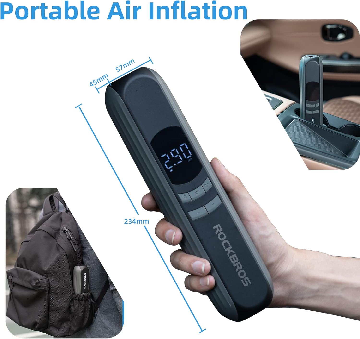 ROCKBROS A10 Electric Bike Tire Pump 150 Psi Inflator Portable Air Compressor - ROCKBROS