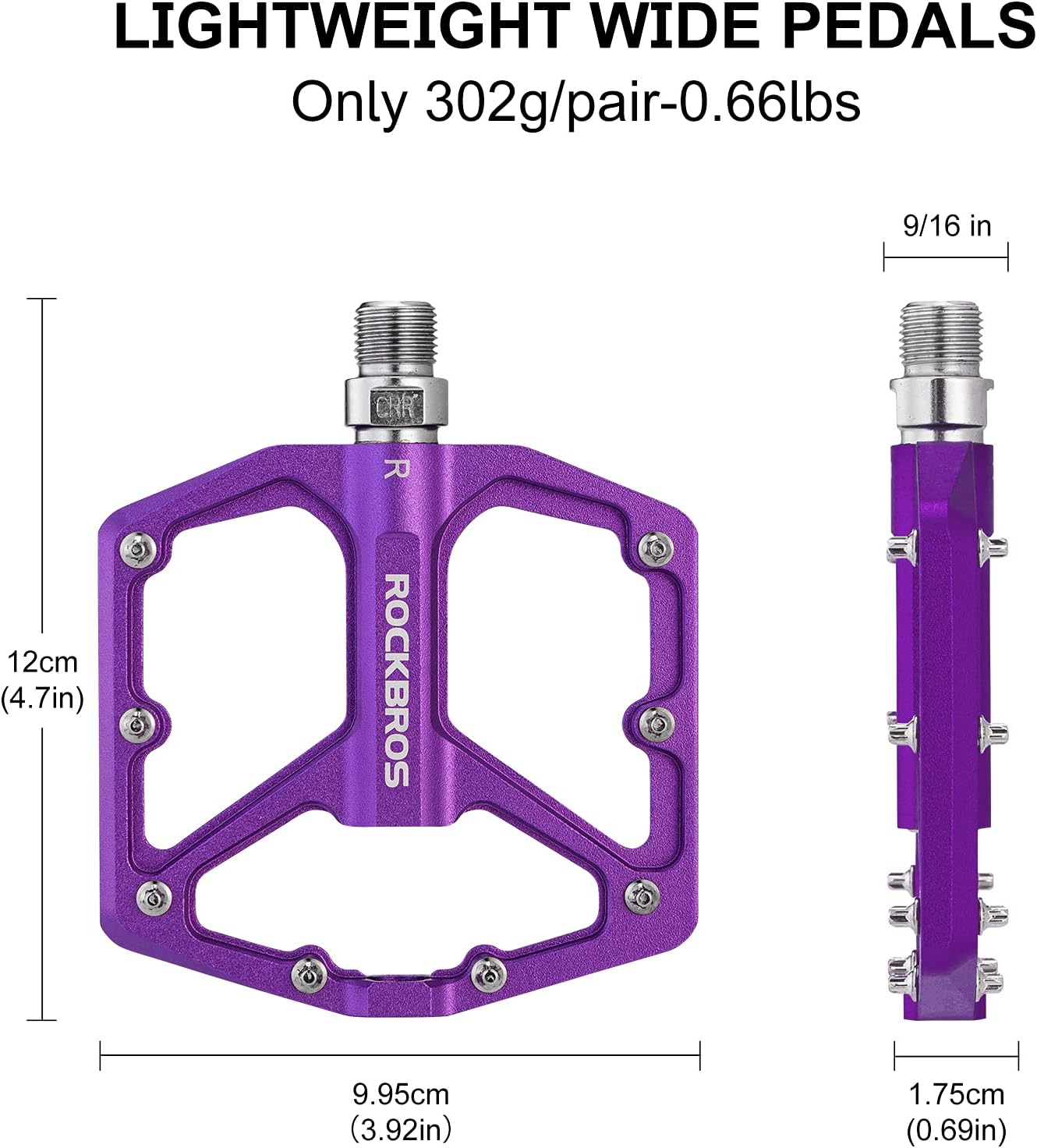 ROCKBROS Bike Pedals Lightweight Aluminum Platform 9/16'' Sealed Bearing - ROCKBROS #color_Purple