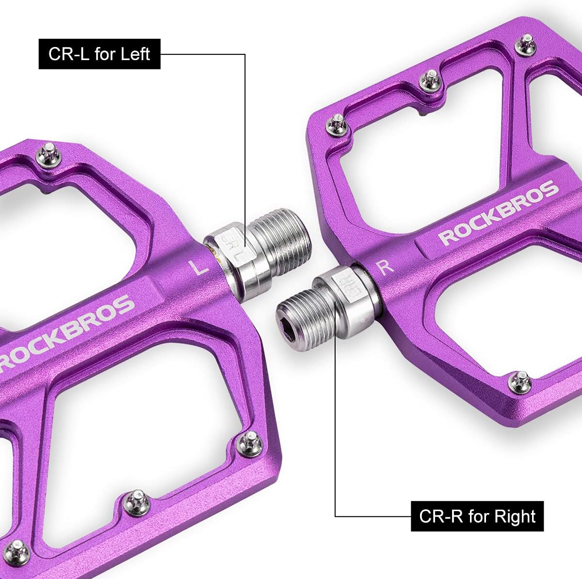 ROCKBROS Bike Pedals Lightweight Aluminum Platform 9/16'' Sealed Bearing - ROCKBROS #color_Purple
