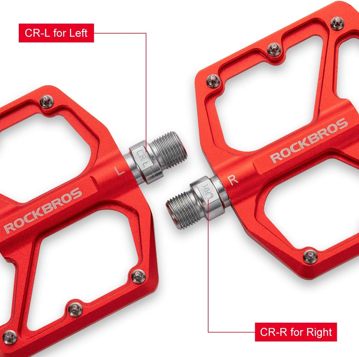 ROCKBROS Bike Pedals Lightweight Aluminum Platform 9/16'' Sealed Bearing - ROCKBROS #color_red