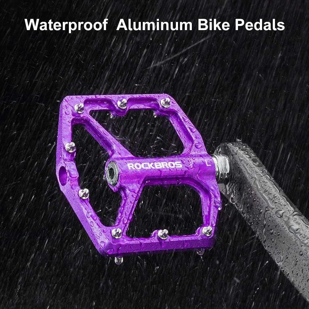 ROCKBROS Bike Pedals Lightweight Aluminum Platform 9/16'' Sealed Bearing - ROCKBROS #color_Purple