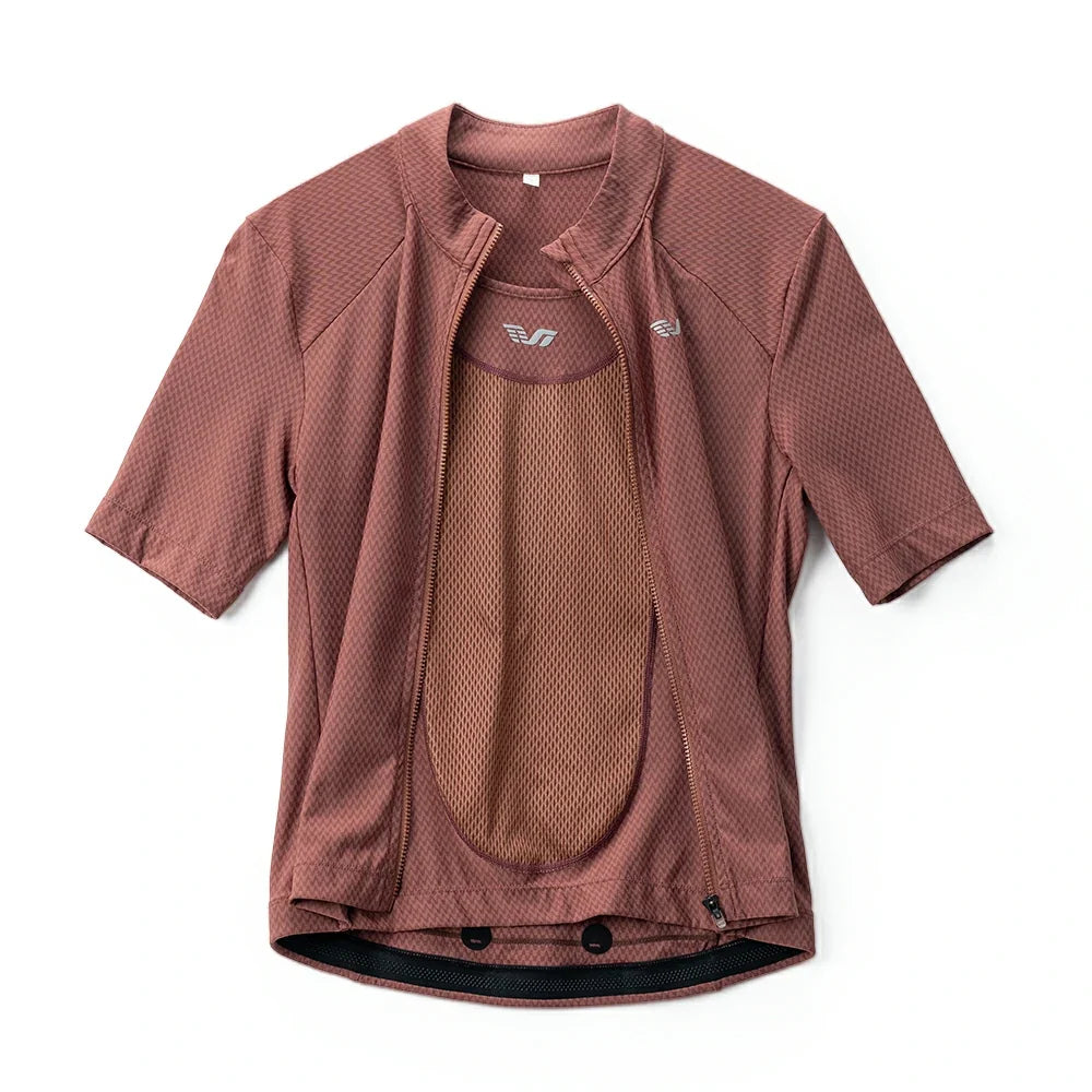 Brown cycling jersey with mesh panels on a white background  #Color_Red
