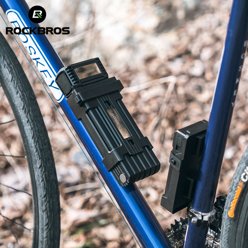 ROCKBROS MTB Road Bike Lock Key Folding Lock E-Bike Motorcycle Steel Lock Portable Antirust Anti-theft - ROCKBROSUSA