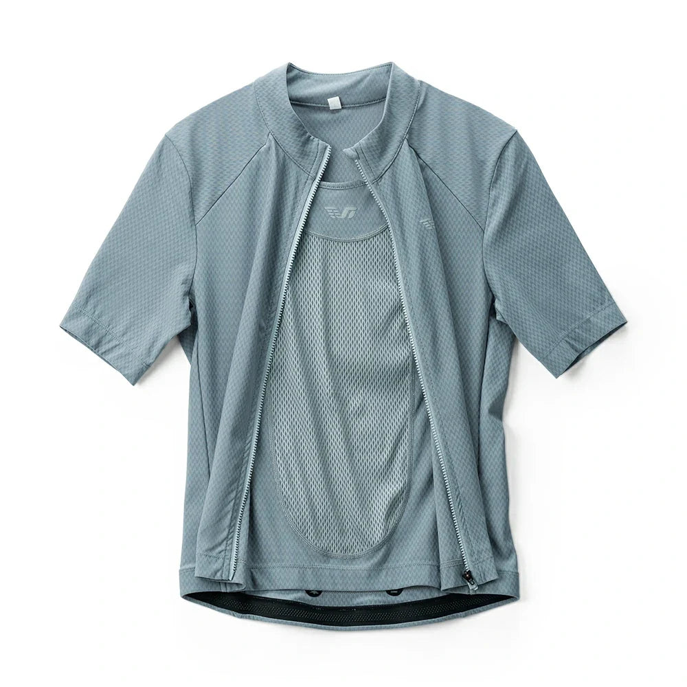 Light blue athletic jacket with mesh panels on a white background #Color_Blue