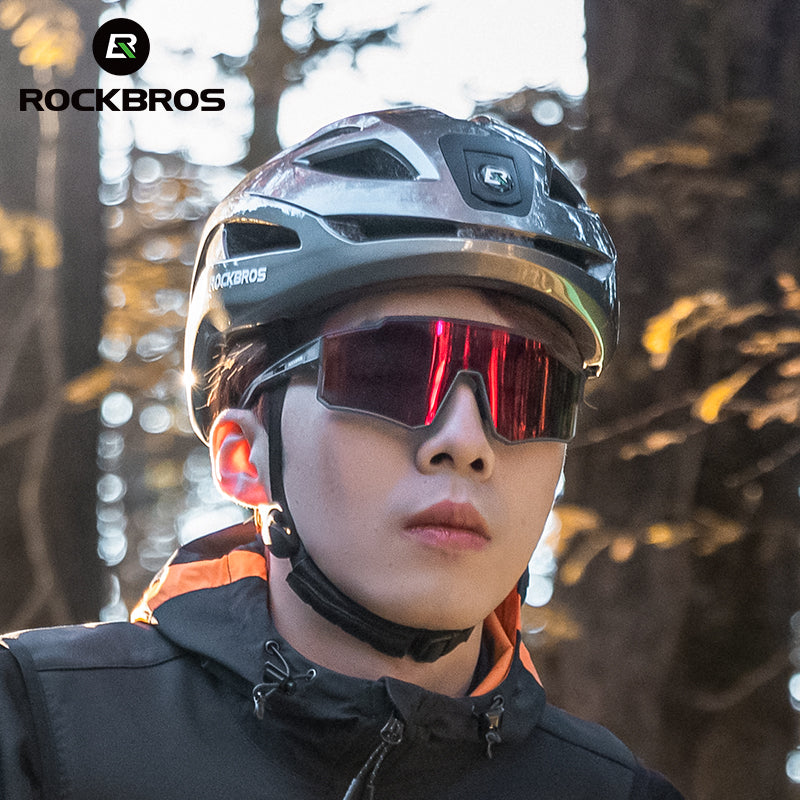 ROCKBROS Safety Warning Helmet with Built-In Lights and Adjustable Fit Electric USB