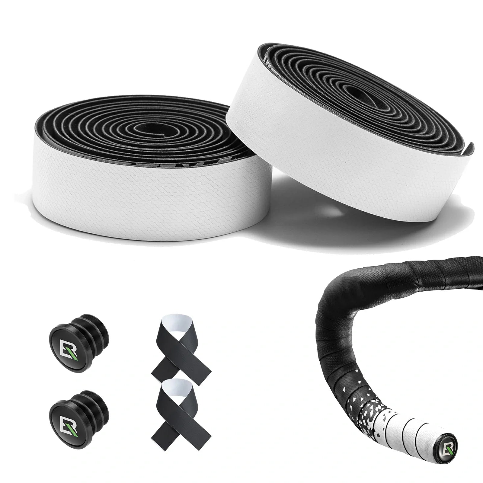 Bicycle handlebar tape set with additional components on a white background #Color_White