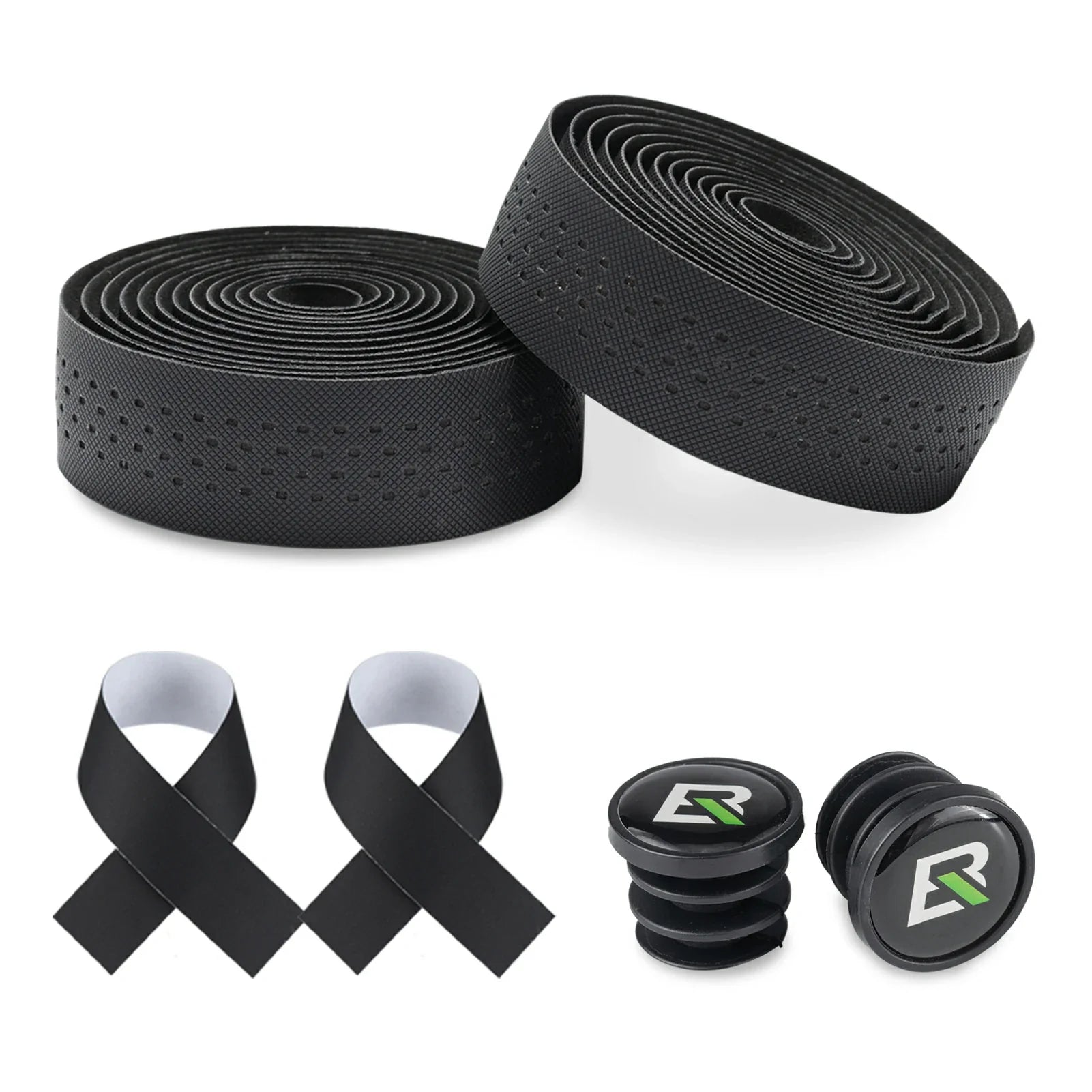 Black bicycle handlebar tape with ER logo on a white background #Color_Black