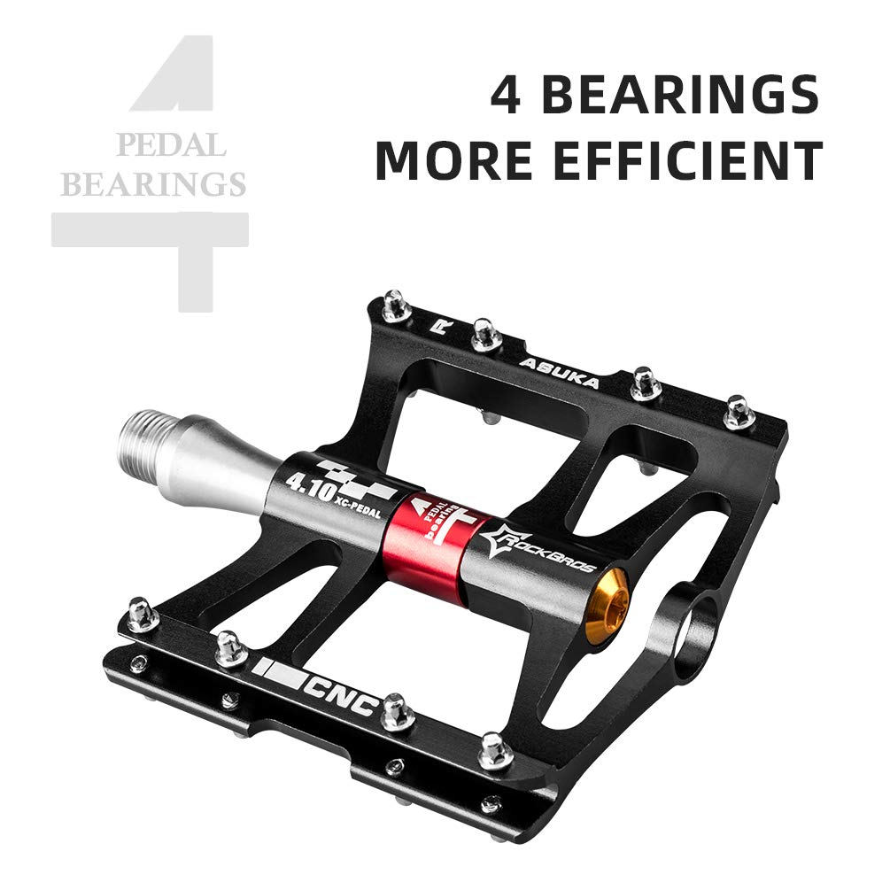 ROCKBROS 4 Bearings Mountain MTB Bike Pedals Platform Flat Aluminum Alloy 9/16" - ROCKBROS #color_Black