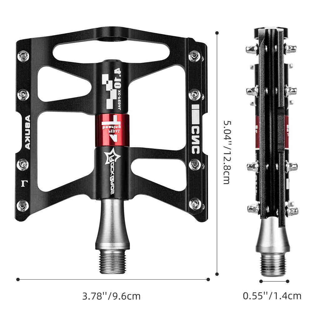 ROCKBROS 4 Bearings Mountain MTB Bike Pedals Platform Flat Aluminum Alloy 9/16" - ROCKBROS #color_Black