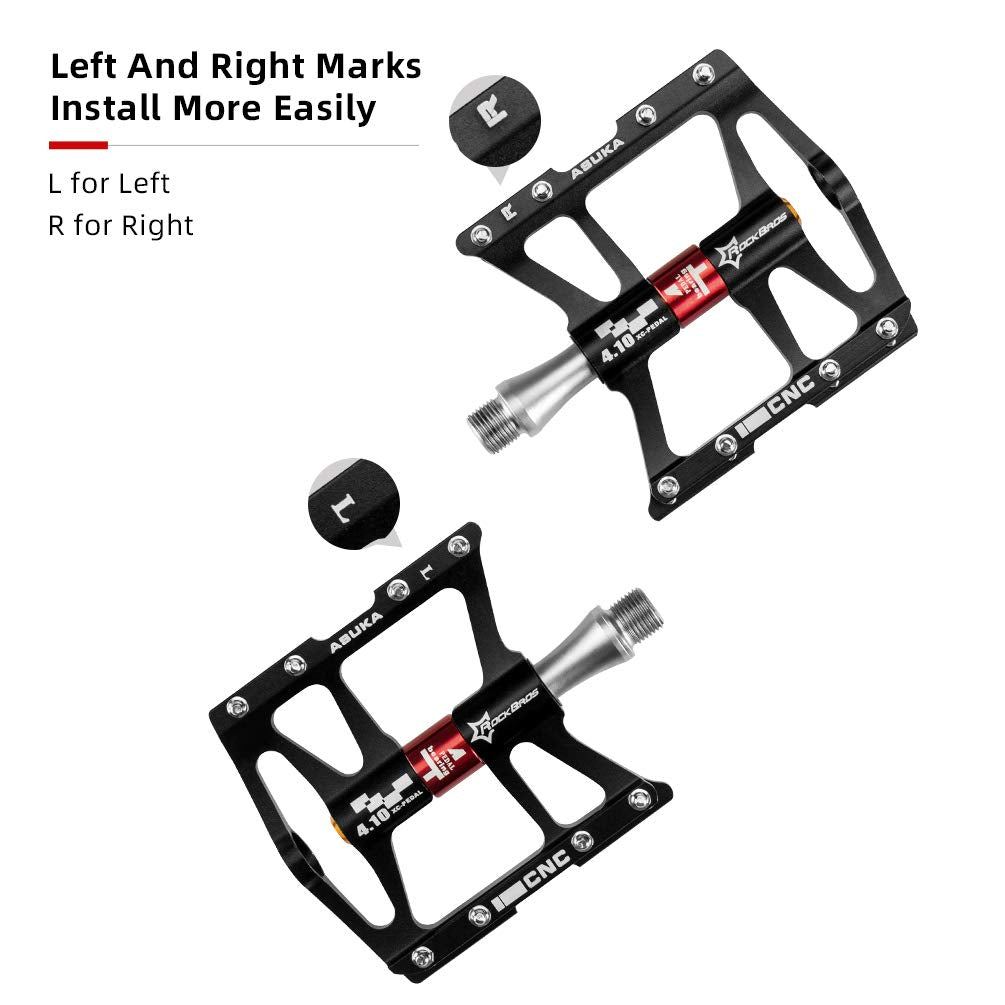 ROCKBROS 4 Bearings Mountain MTB Bike Pedals Platform Flat Aluminum Alloy 9/16" - ROCKBROS #color_Black