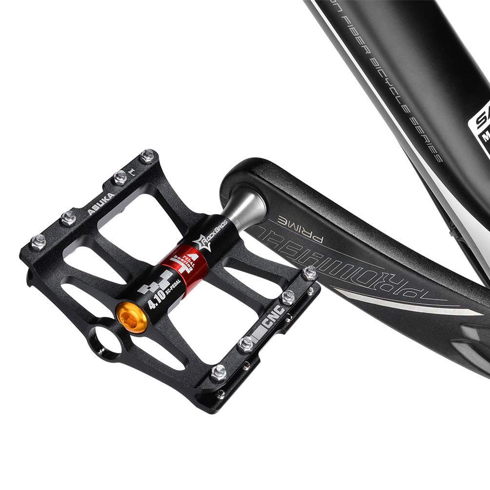 ROCKBROS 4 Bearings Mountain MTB Bike Pedals Platform Flat Aluminum Alloy 9/16" - ROCKBROS #color_Black