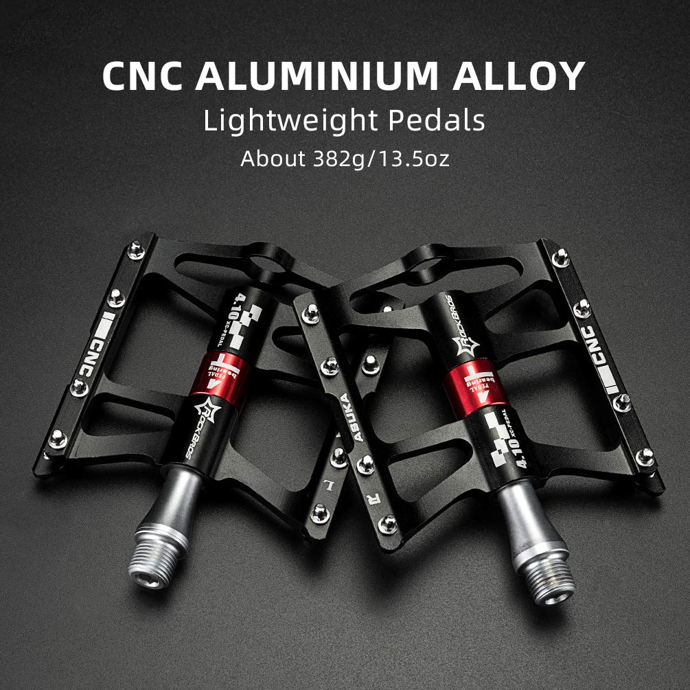 ROCKBROS 4 Bearings Mountain MTB Bike Pedals Platform Flat Aluminum Alloy 9/16" - ROCKBROS #color_Black