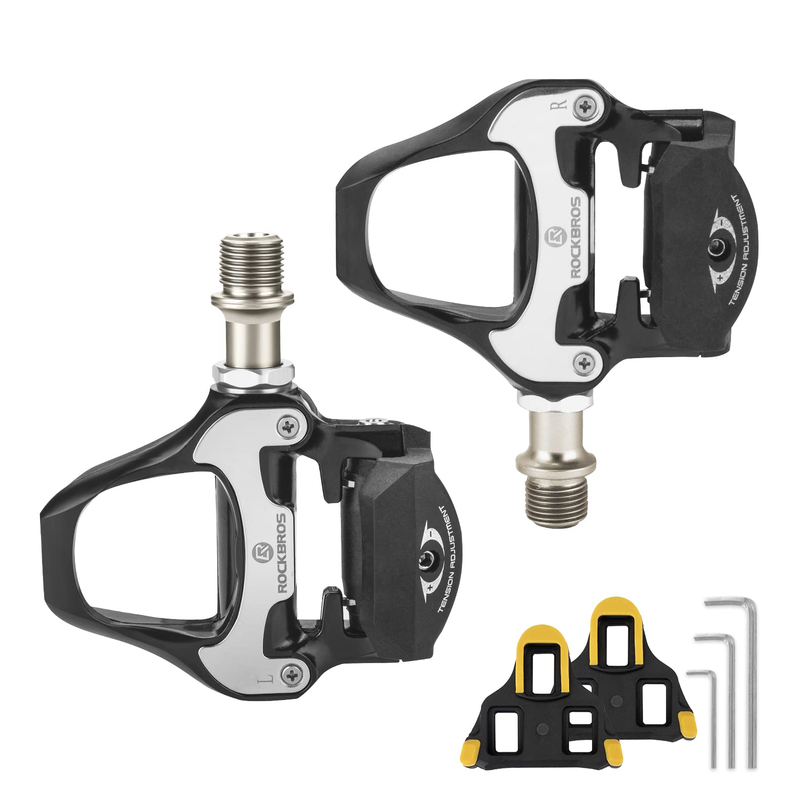 ROCKBROS Lightweight Clipless Pedals with Cleats Compatible with SPD-SL - ROCKBROS #color_Black-alloy body