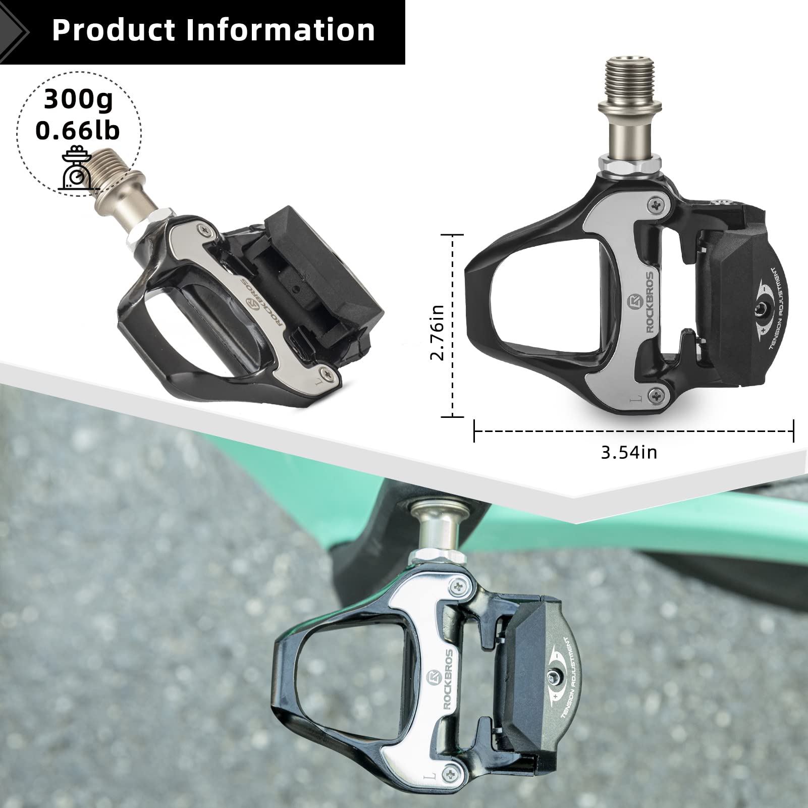 ROCKBROS Lightweight Clipless Pedals with Cleats Compatible with SPD-SL - ROCKBROS #color_Black-alloy body