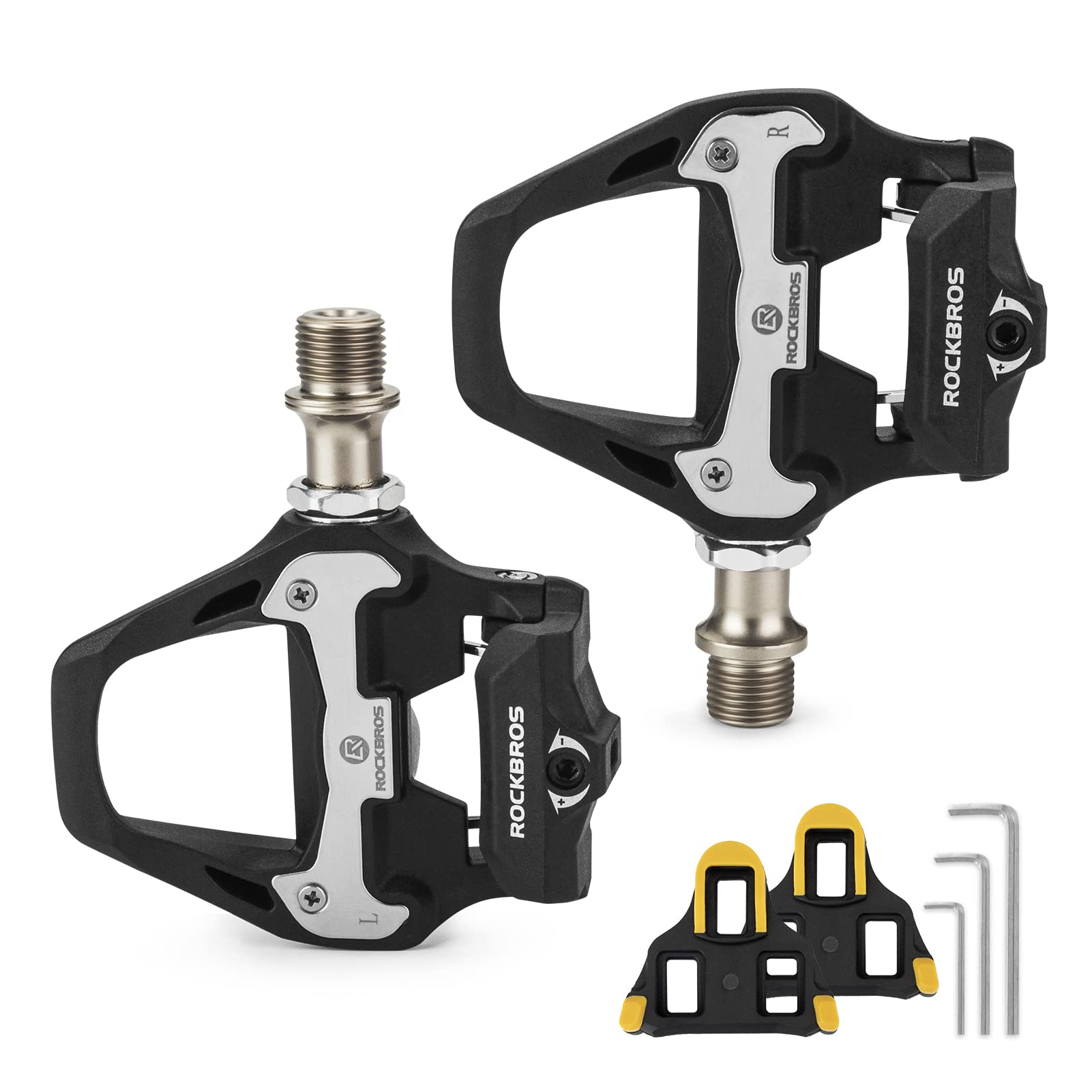 ROCKBROS Lightweight Clipless Pedals with Cleats Compatible with SPD-SL - ROCKBROS #color_Black-nylon body
