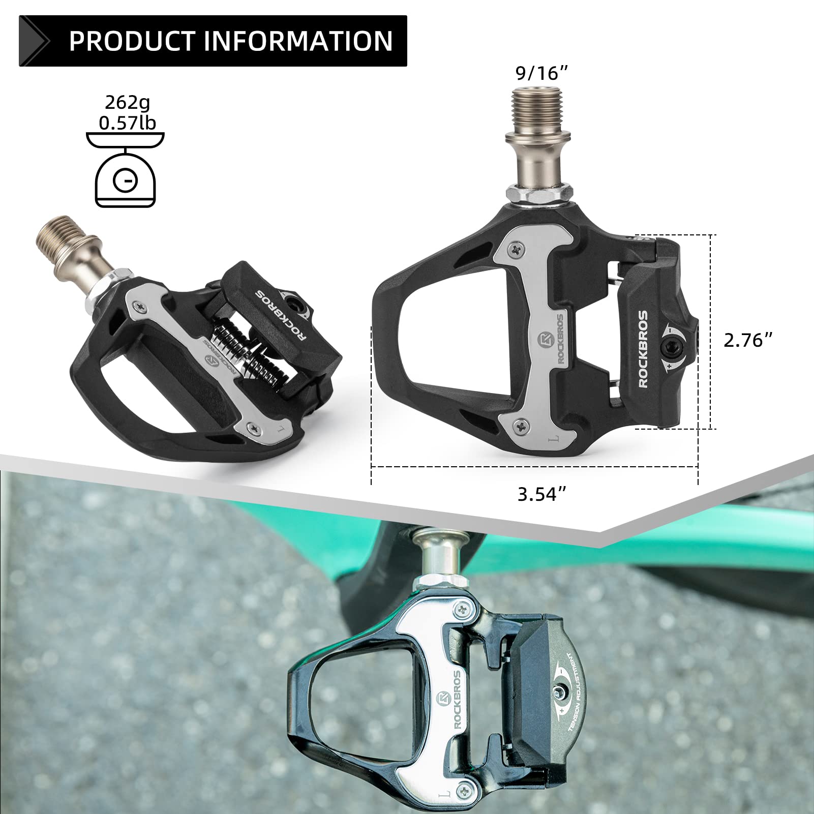 ROCKBROS Lightweight Clipless Pedals with Cleats Compatible with SPD-SL - ROCKBROS #color_Black-nylon body