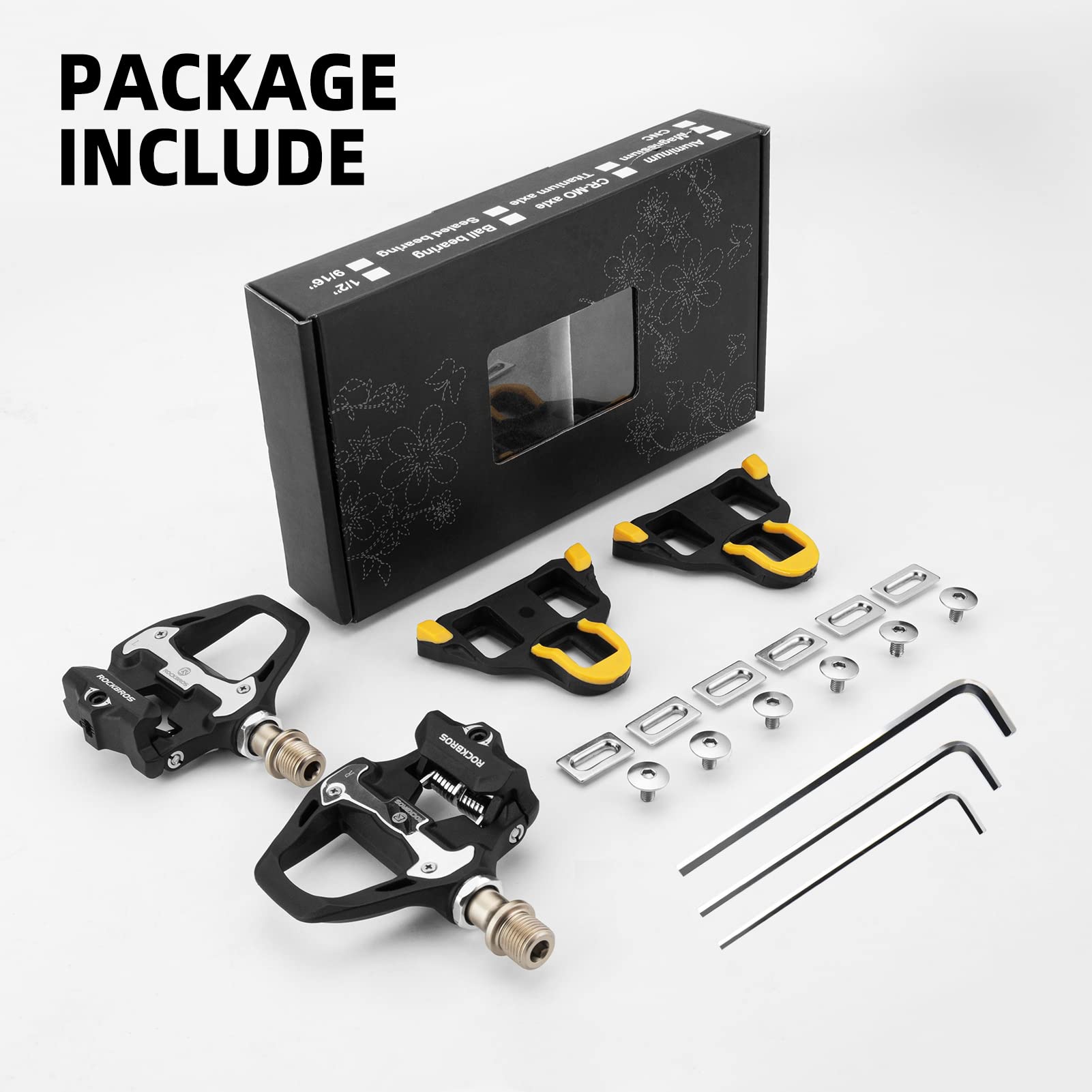 ROCKBROS Lightweight Clipless Pedals with Cleats Compatible with SPD-SL - ROCKBROS #color_Black-nylon body