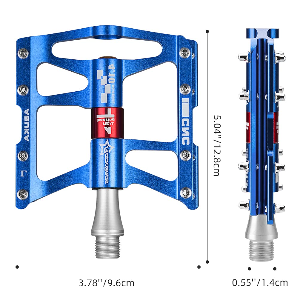 ROCKBROS 4 Bearings Mountain MTB Bike Pedals Platform Flat Aluminum Alloy 9/16" - ROCKBROS #color_Blue
