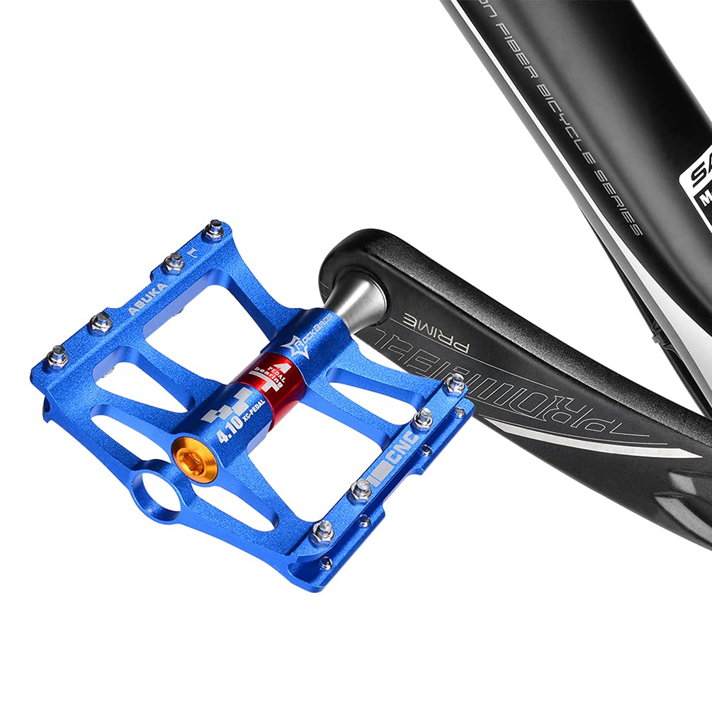 ROCKBROS 4 Bearings Mountain MTB Bike Pedals Platform Flat Aluminum Alloy 9/16" - ROCKBROS  #color_Blue