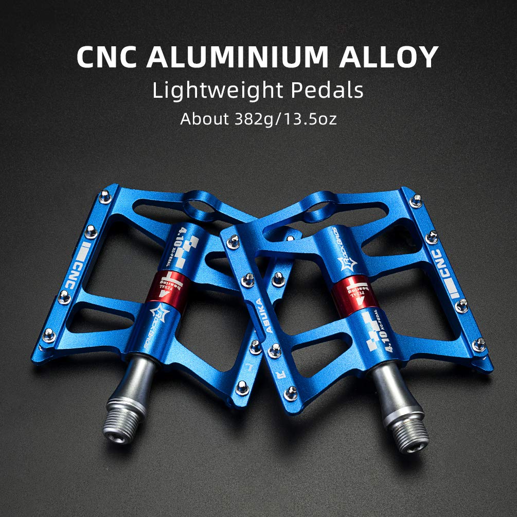 ROCKBROS 4 Bearings Mountain MTB Bike Pedals Platform Flat Aluminum Alloy 9/16" - ROCKBROS #color_Blue
