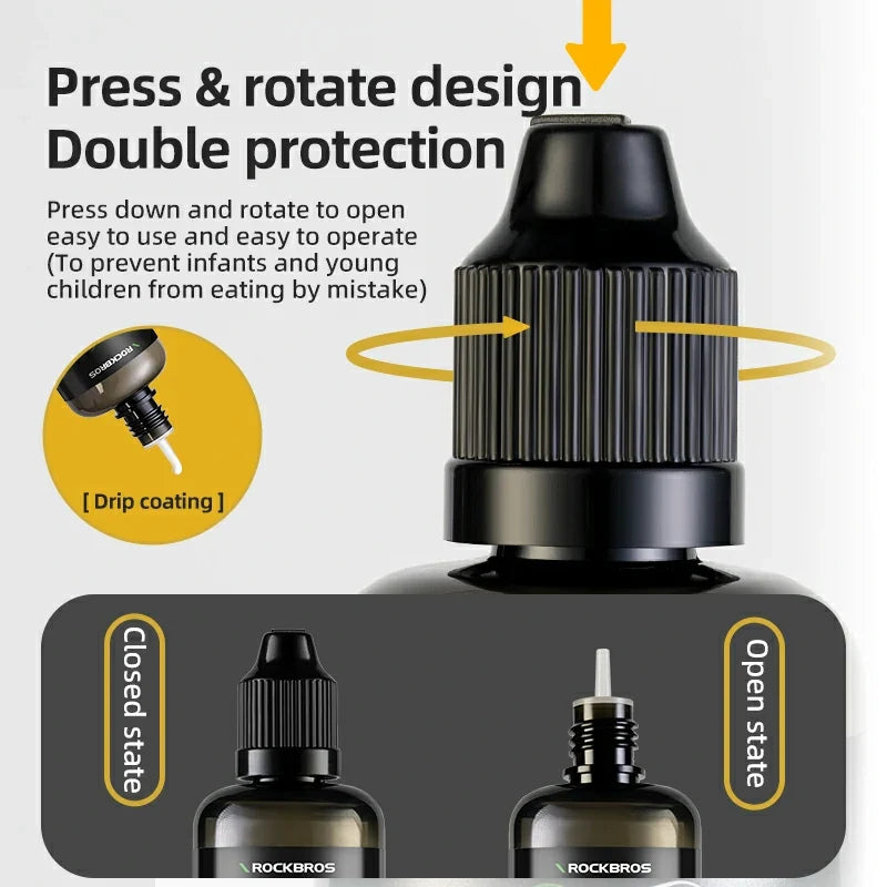 Bottle cap with press and rotate design for safety, featuring Rockbros branding.