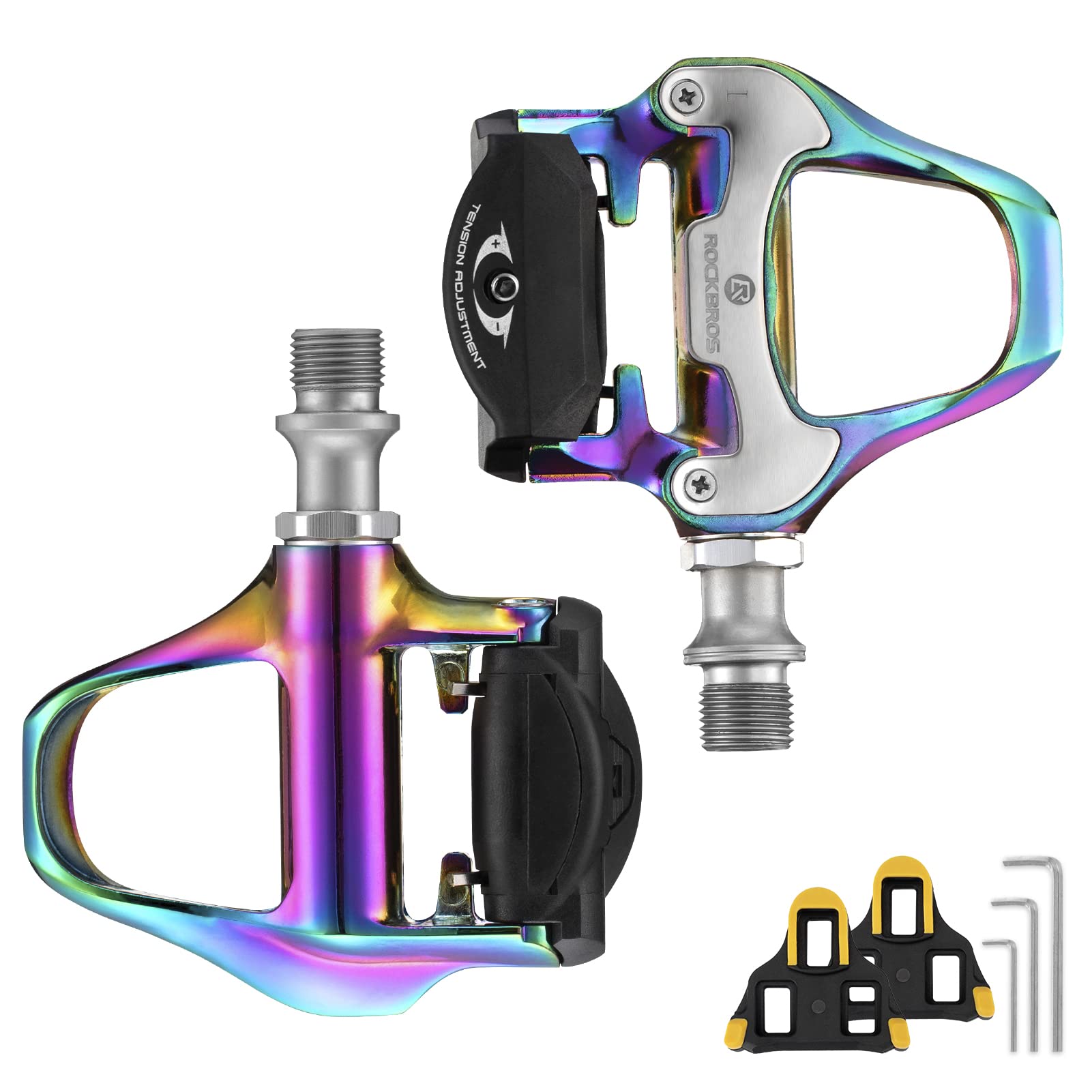 ROCKBROS Lightweight Clipless Pedals with Cleats Compatible with SPD-SL - ROCKBROS #color_Colorful-alloy body