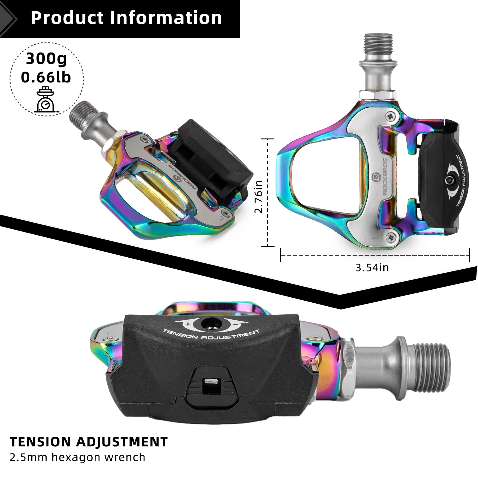 ROCKBROS Lightweight Clipless Pedals with Cleats Compatible with SPD-SL - ROCKBROS #color_Colorful-alloy body